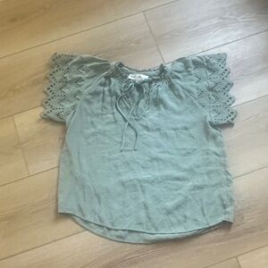 Chelsea and Theadore Women's Lace Sleeve Peasant Top - Sage Green xs